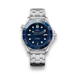 Omega Seamaster Diver 300 blue dial replica 212.30.41.20.03.001, blue wave dial with red Seamaster script, blue bezel