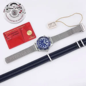 Omega Seamaster Diver 300M 210.30.42.20.03.002 with a red card and a NATO strap