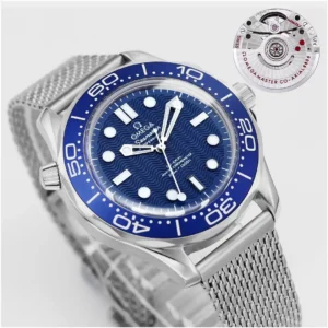 Blue wave dial close-up, bezel marked 60 at 12