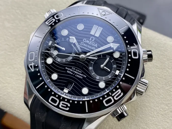 Close-up of the black wave dial with the date at 6