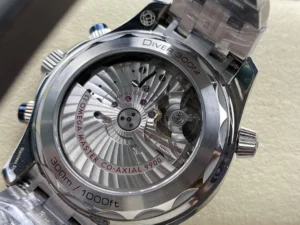 Clear caseback showing the rotor and movement bridges
