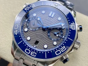 Grey dial seen from the right with the date window at 6