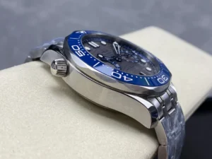Case flank opposite the crown, blue bezel above