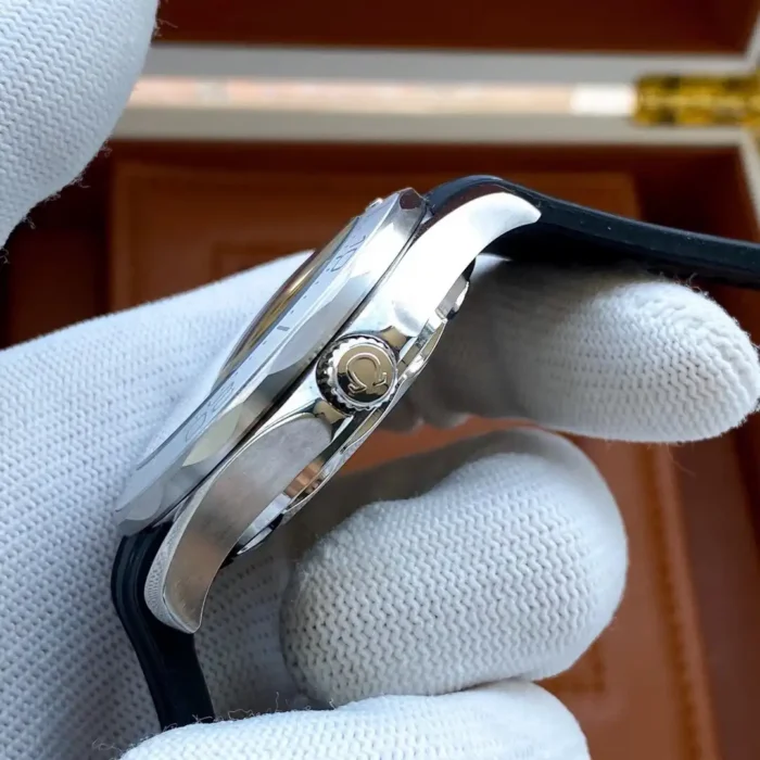 Crown close-up from the side, held in a white glove