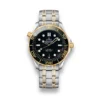 Omega Seamaster two tone black dial replica 210.20.42.20.01.002, yellow gold tone bezel ring and centre links, black bezel