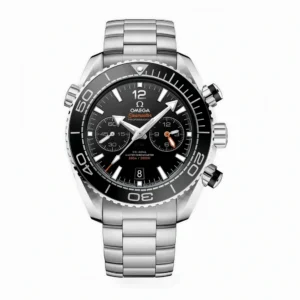 Omega Planet Ocean chronograph black replica 215.30.46.51.01.001, black dial and bezel, orange chronograph hand