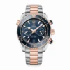 Omega Planet Ocean two tone replica 215.20.46.51.03.001, blue dial, rose gold tone bezel ring, bracelet