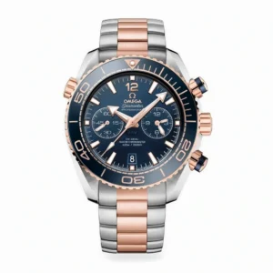 Omega Planet Ocean two tone replica 215.20.46.51.03.001, blue dial, rose gold tone bezel ring, bracelet
