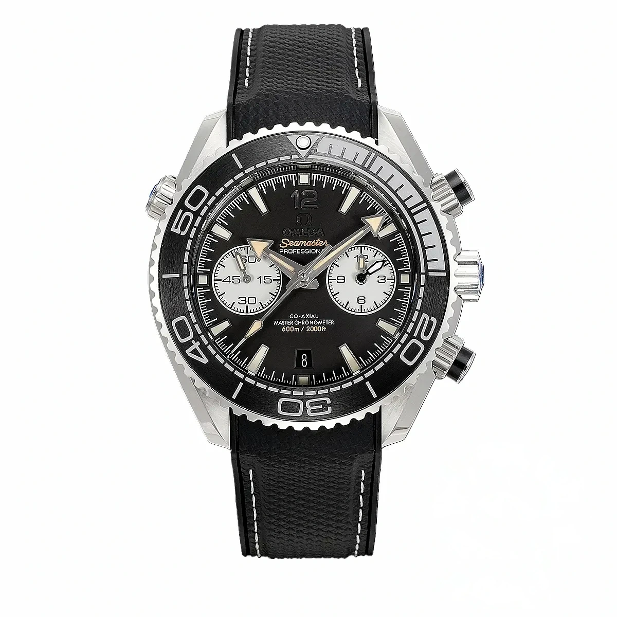 Omega Planet Ocean reverse panda replica 215.32.46.51.01.004, black dial, white subdials, black strap