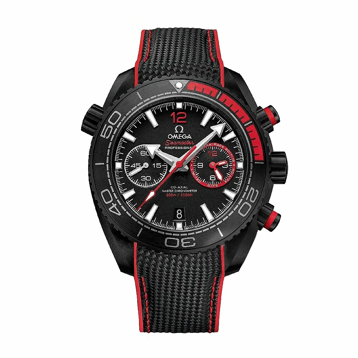 Omega Planet Ocean red replica 215.92.46.51.01.002, black case, red 12 and red subdial