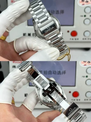 Two views of the folding clasp, closed and open