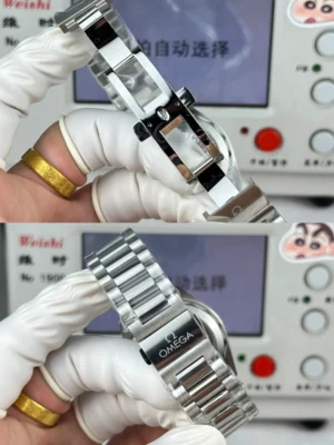 Clasp shown open and closed in two frames