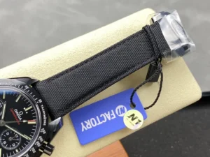 Strap and folding buckle with a blue hang tag still attached