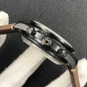 Crown with the Omega symbol between the two chronograph pushers