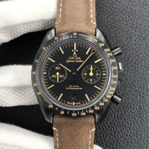 Speedmaster Dark Side of the Moon 311.92.44.51.01.006 on its brown suede strap