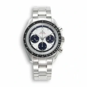 Omega Speedmaster Panda replica 311.32.40.30.02.001, white dial with three navy counters, black bezel, bracelet