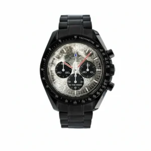 Omega Speedmaster Planetary replica, black case and bracelet, Moon surface dial, black counters, red-filled hands