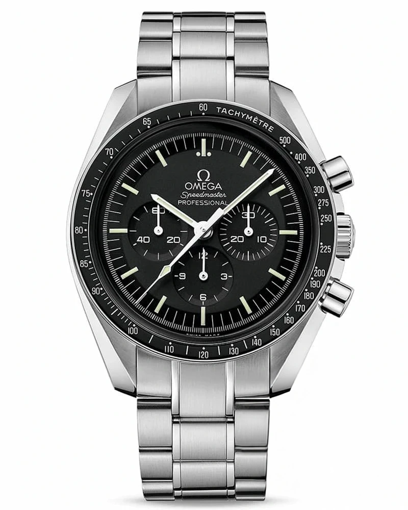 Omega Speedmaster Professional replica 311.30.44.50.01.001, black dial with three counters, black tachymeter bezel, bracelet