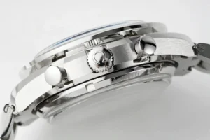 Crown side with both pushers on the polished case