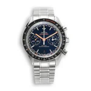Omega Speedmaster Racing blue dial replica 329.30.44.51.01.002, orange hands, checkered minute track, black bezel