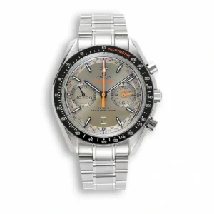Omega Speedmaster Racing grey replica 329.30.44.51.06.001, grey dial with orange chronograph hands, black tachymeter bezel, bracelet