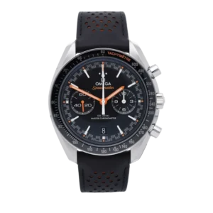 Omega Speedmaster Racing replica 329.32.44.51.01.001, black dial with orange accents, perforated black strap