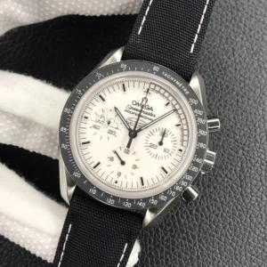 Dial at a slight angle on the black fabric strap