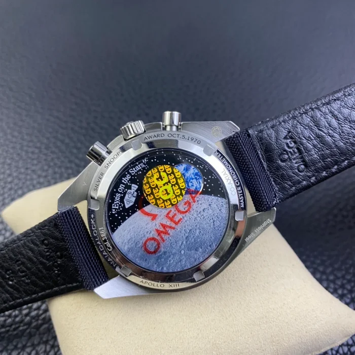 Printed Snoopy caseback with the Moon and Eyes on the Stars lettering