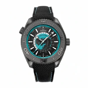 Omega Planet Ocean Worldtimer replica 215.92.46.22.01.006, dark grey case, turquoise world map dial
