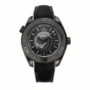 Omega Planet Ocean Worldtimer black replica 215.92.46.22.01.007, dark grey case, grey world map dial