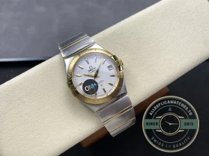 Caseback view showing Co-Axial movement through sapphire crystal