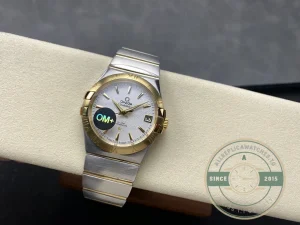 Close-up of steel bezel and dial markers