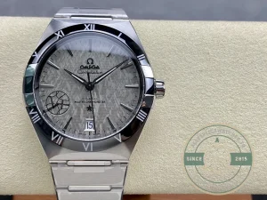 Omega Constellation Grey on wrist in natural lighting