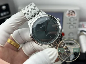 Caseback view showing Co-Axial movement through sapphire crystal