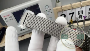 Close-up of steel bezel and dial markers