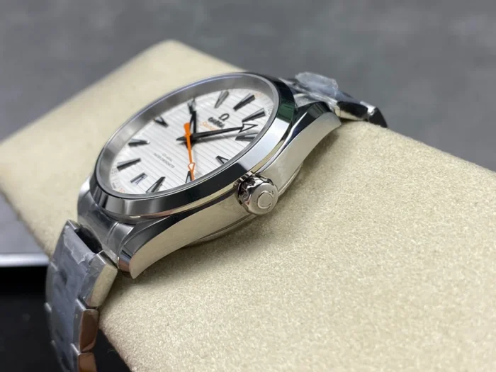 Caseback view showing Co-Axial movement through sapphire crystal