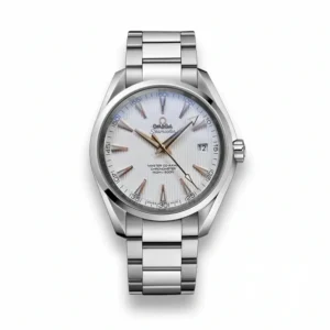 Omega Aqua Terra 42mm white dial replica 231.10.42.22.02.001, vertical teak dial, rose gold tone hands, date at 3