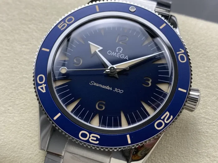 Omega Seamaster Blue on wrist in natural lighting