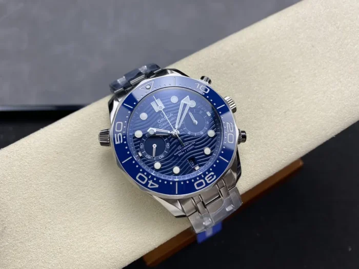 Omega Seamaster Blue on wrist in natural lighting