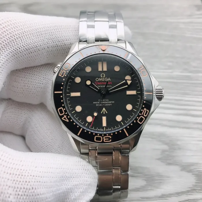 Caseback view showing Co-Axial movement through sapphire crystal