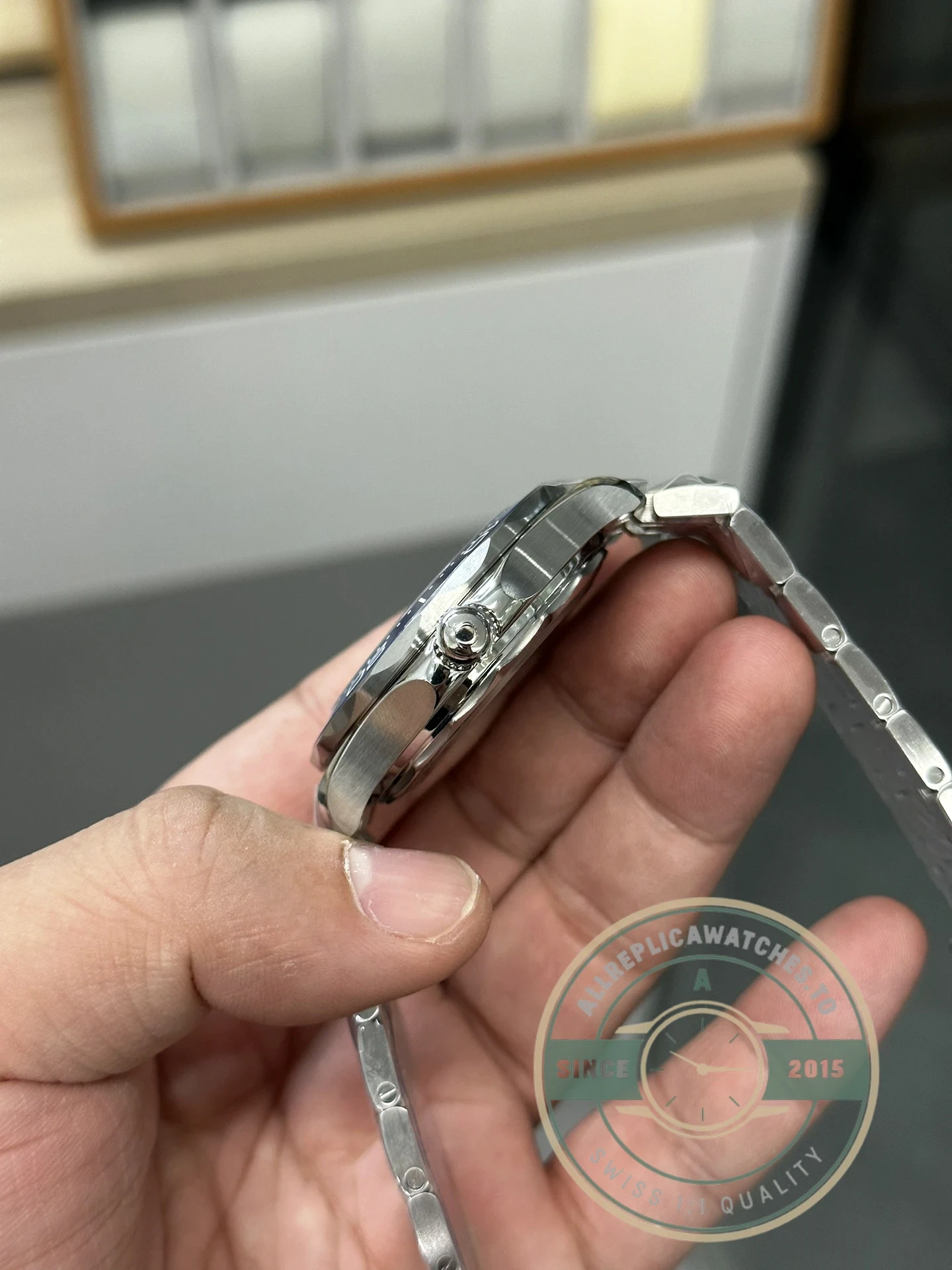 Crown and case finishing detail in studio lighting