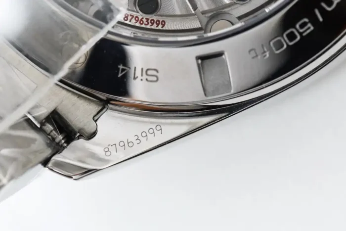 Close-up of steel bezel and dial markers