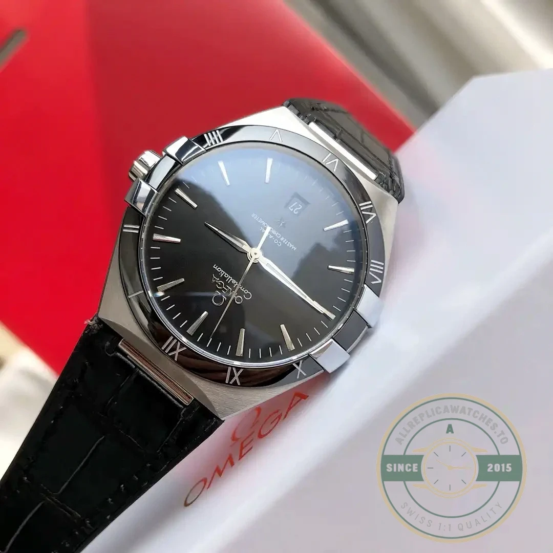 Close-up of dial showing applied markers and date window