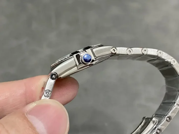 Caseback view showing Co-Axial movement through sapphire crystal