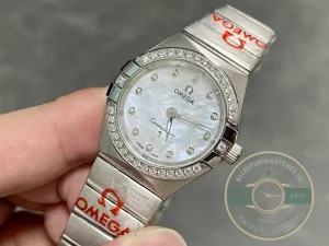 Close-up of steel bezel and dial markers