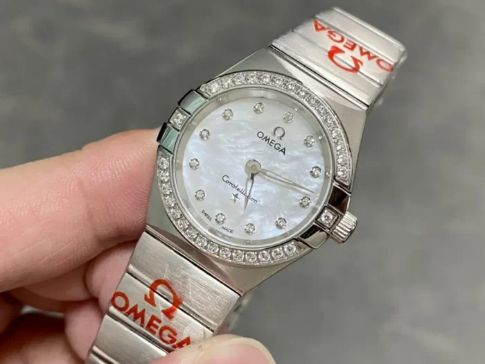 Close-up of steel bezel and dial markers