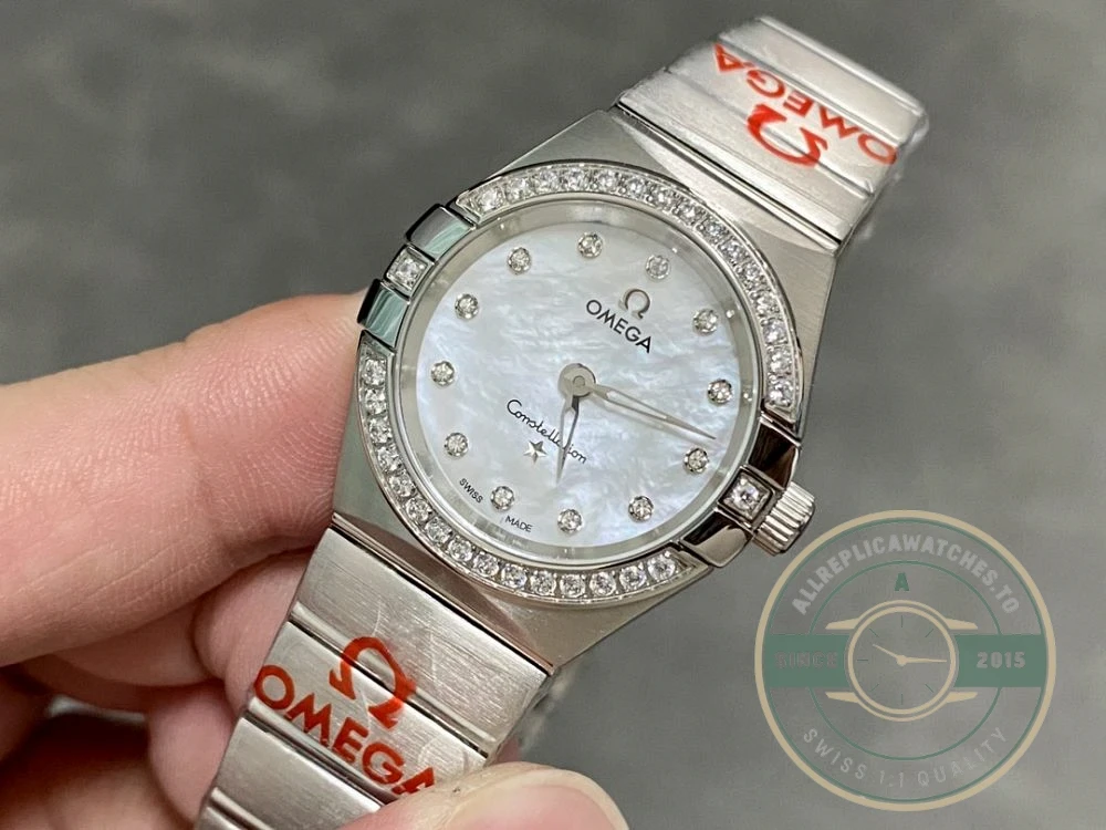 Close-up of steel bezel and dial markers