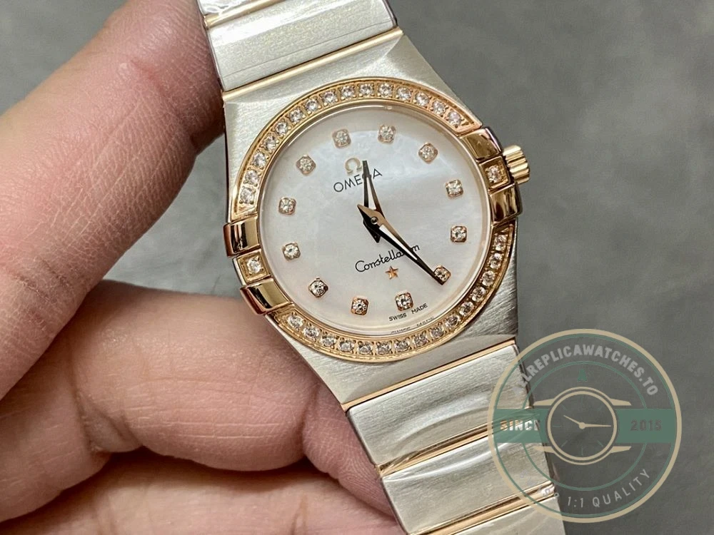 Omega Constellation on wrist in natural lighting