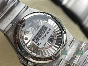 Caseback view showing Co-Axial movement through sapphire crystal