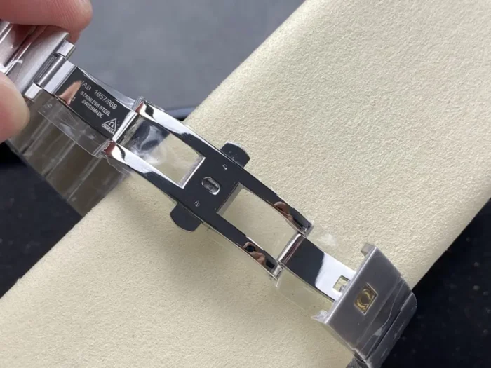 Close-up of steel bezel and dial markers